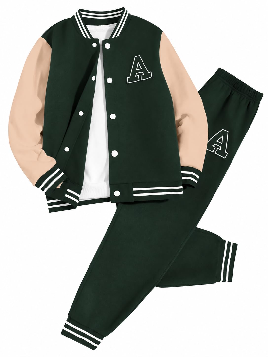 Cakaner Boys Color Block Button Down Shirt and Jogger Pants Button Up Sweatsuits Sets (Size: 5-12T)