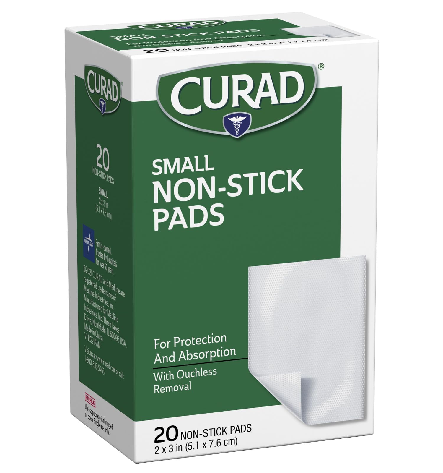Curad Non-Stick Pads, 2 x 3 Inch, 20 Count