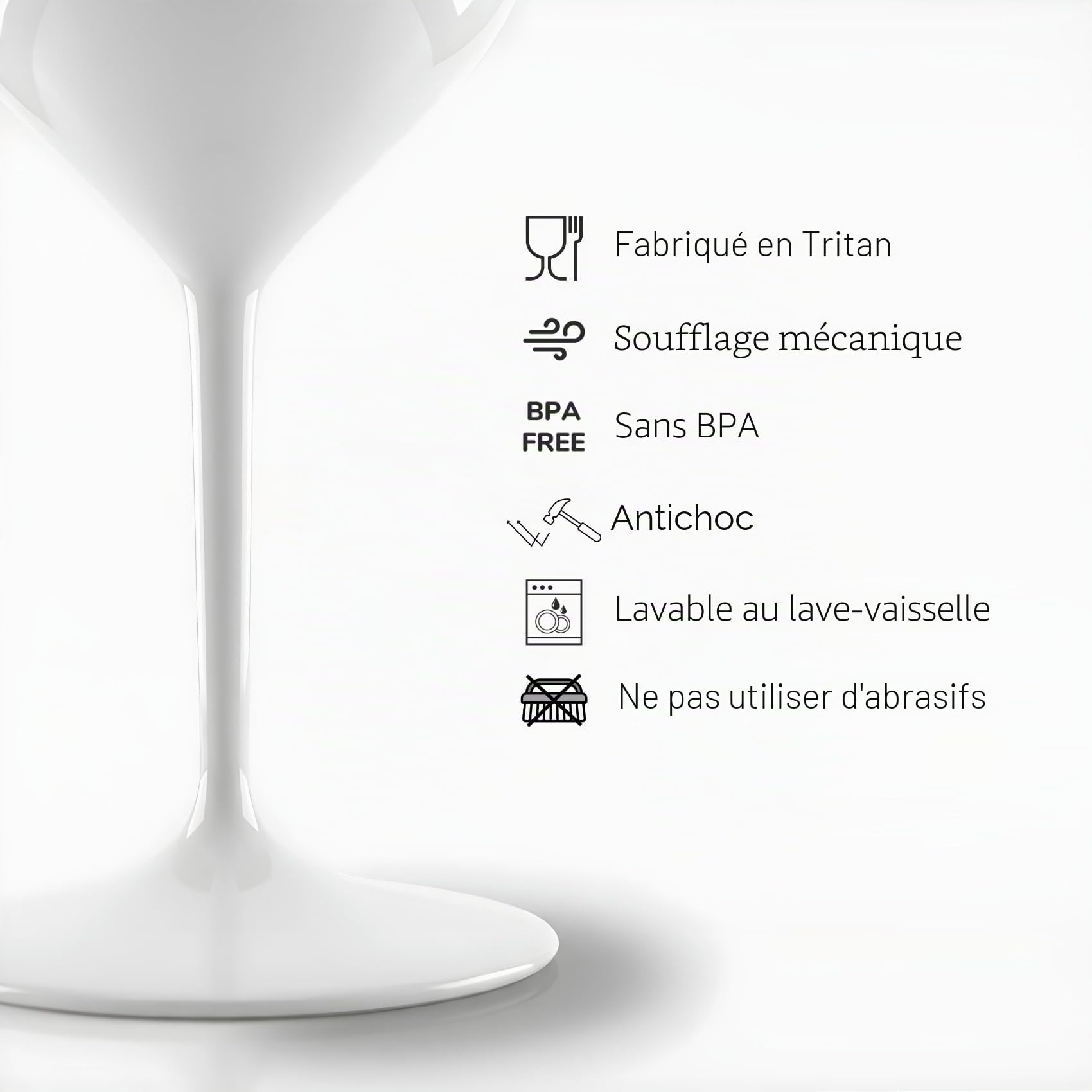 Lot de 6 gobelets blancs en plastique de qualité supérieure (Tritan), 51 cl, passent au lave-vaisselle, incassables, sans BPA