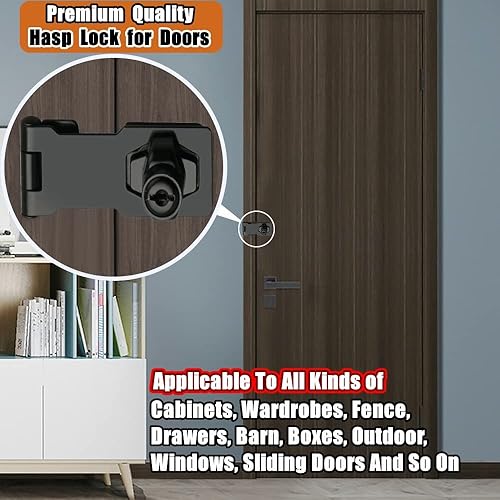 Miniatura 4 de Alise Cerradura de cerrojo, cerradura de bisagra de puerta con llaves, cierre de cierre negro, cerraduras para puertas, pestillos de pecho de 3