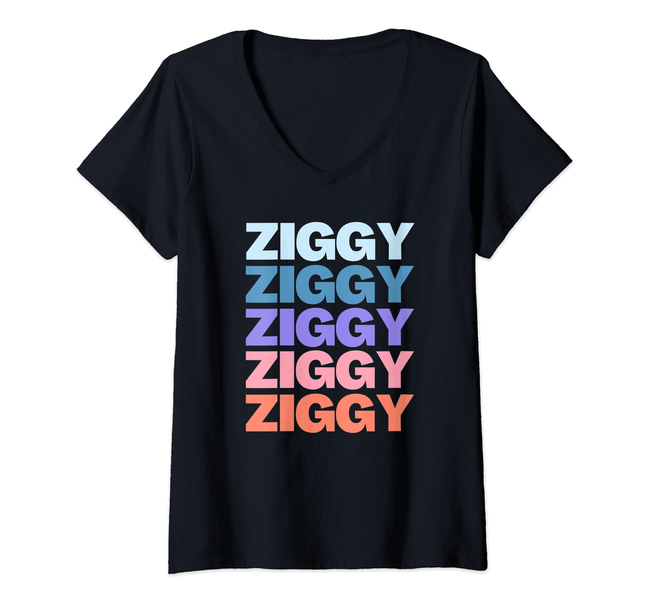 Funny Modern Repeated Text Design Ziggy V-Neck T-Shirt
