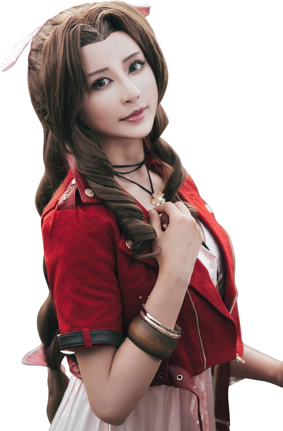 Aerith Cosplay Costume Aerith Gainsborough Pink Dress Coat FF7 Costume Adults Womens Halloween Christmas Outfits