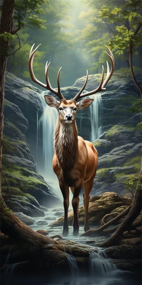 Diamond Painting Kits for Adults, 5D Diamond Art Forest Deer 80x160cm, DIY Large Waterfall Dimond Art kits Adults, Full Square Drill Crystal Rhinestone Embroidery Canvas for Home Wall Decor (SQ864)