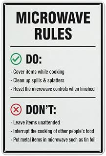 Microwave Rules Sign for House, Door, Office & Business Yard - 12"x8" Rust-Free Metal Aluminum, Pre-Drilled Holes, Weatherproof