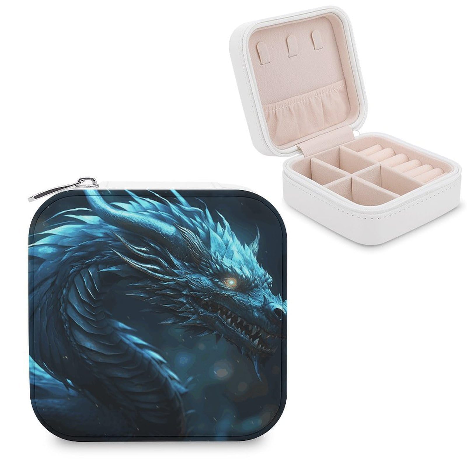 JTREHY Travel Cyan Dragon Jewelry Case Portable Display Storage Box PU Leather Mini Jewelry Travel Case Personalized Travel Jewelry Organizer Small Jewelry Box for Women