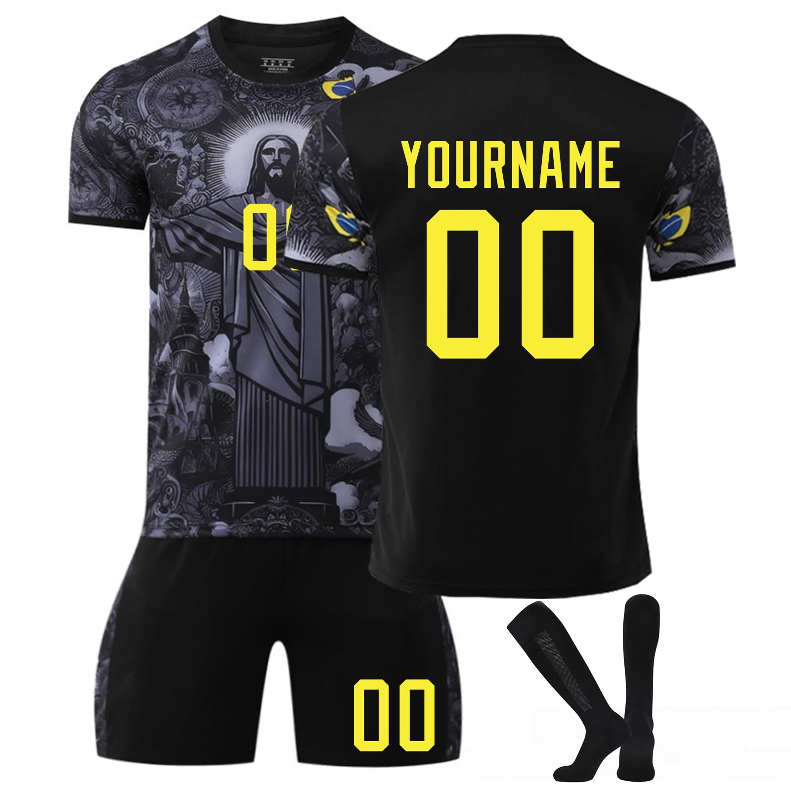 Maglia Calcio Personalizzata Bambino Uomo Brasile Maglia da Calcio Personalizzabile con Il Tuo Nome/Numero Coppa del Mondo Completi Calcetto Maglietta di Pantaloncini e Calzettoni