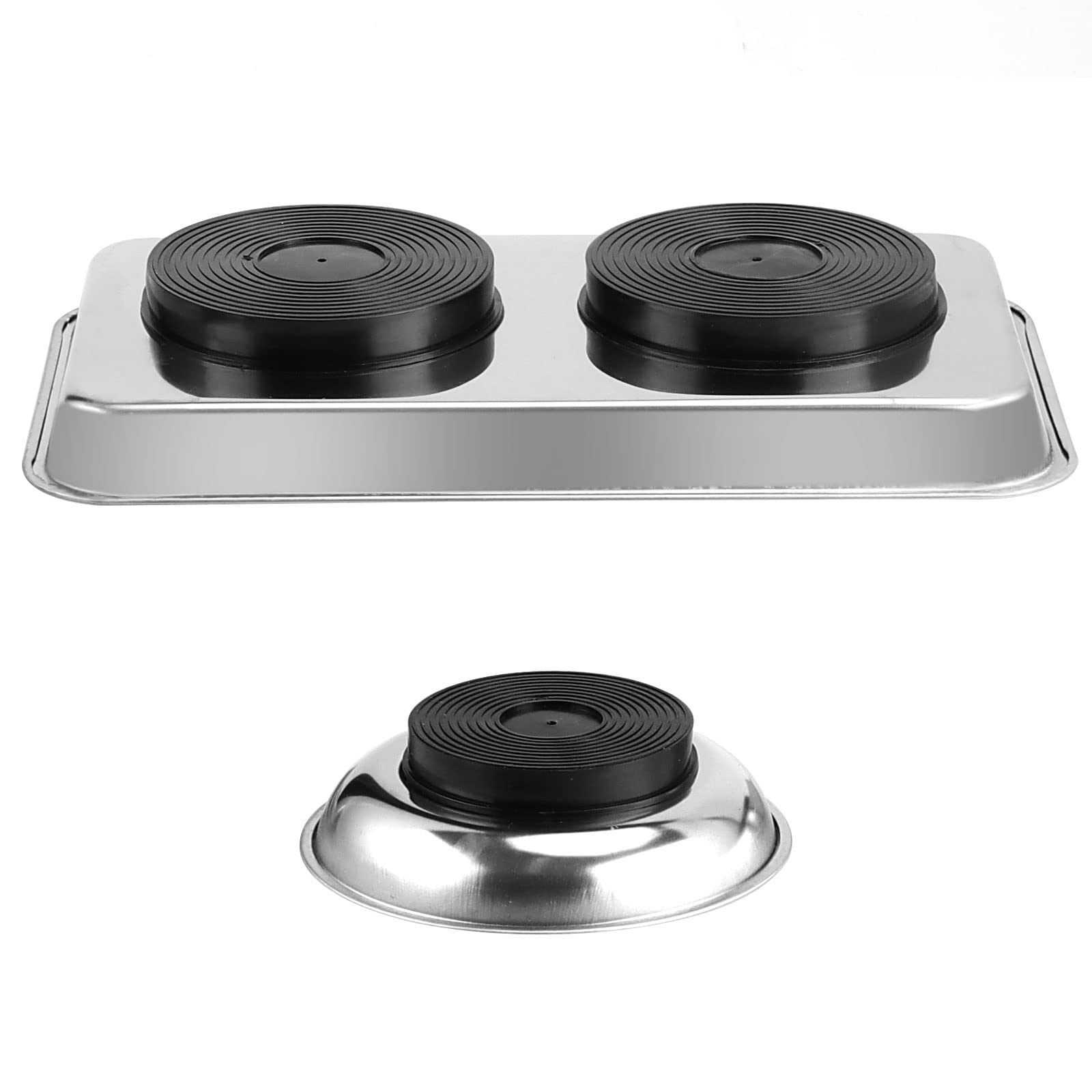 JOIKIT Magnetische Werkzeugablage aus Edelstahl, magnetische Werkzeugablage für Schrauben, Bolzen, Muttern, 10,6 cm runde Tabletts und 24,9 x 14,9 cm rechteckige Ablage