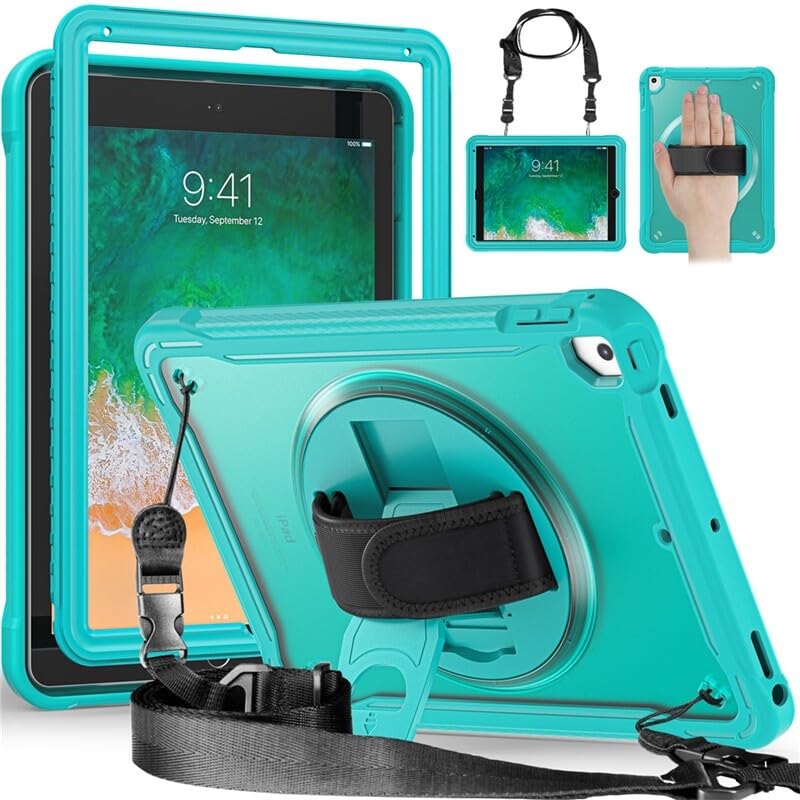 Protégez votre iPad 8 contre les chutes avec cet étui antichoc bleu clair muni d'une sangle