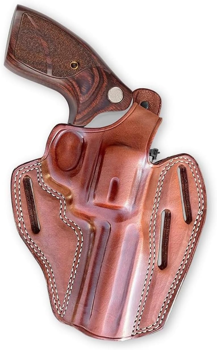 Masc Premium Leather Three Slot OWB Pancake Holster with Thumb Break Fits, King Cobra Target 357 Mag 6RD 4.25-inch, Right Hand Draw, Brown Color #1632#