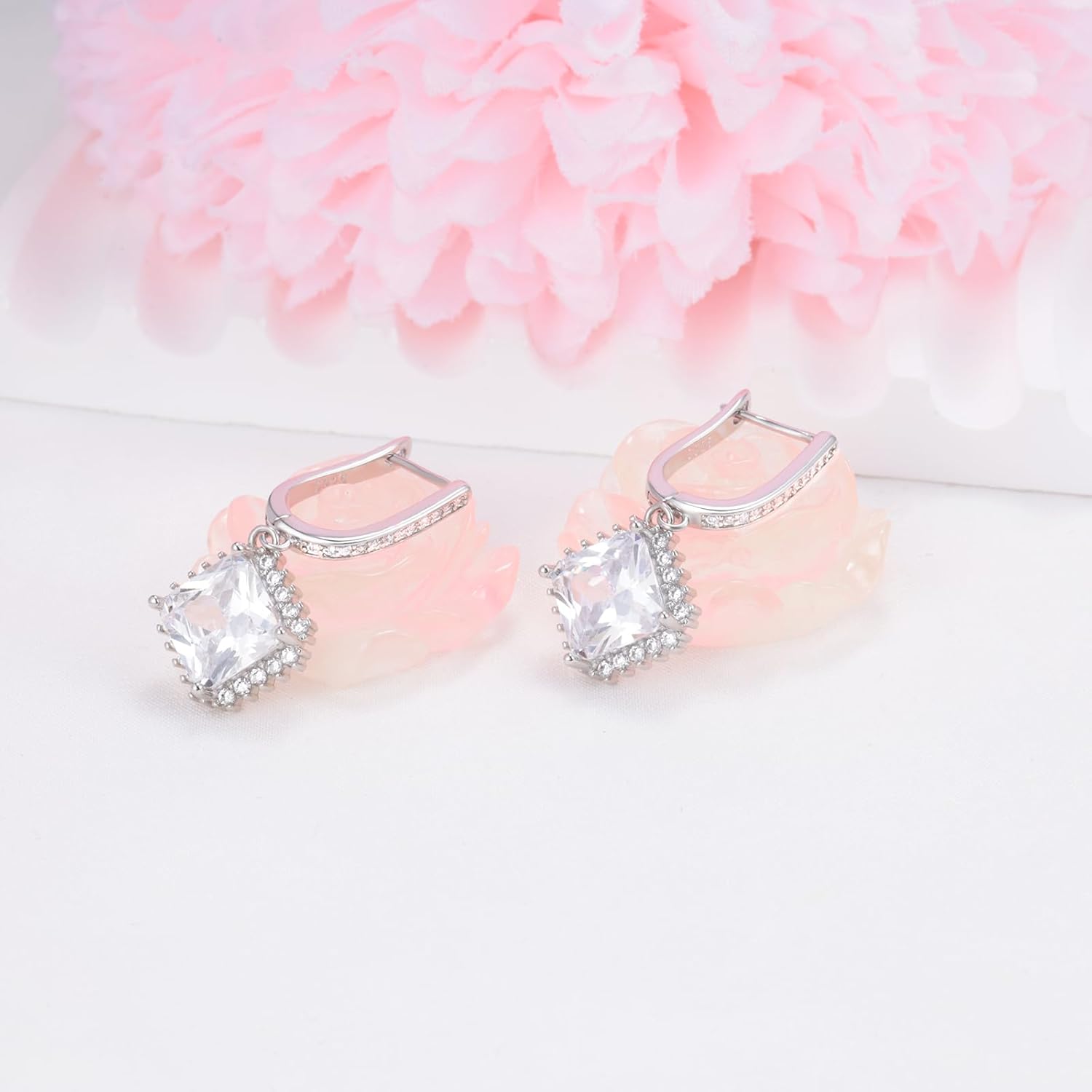 Sterling Silver Dangle Hoop Earrings for Women Square Hoop Earrings with Cubic Zirconia Charm Sparkling Crystal Huggie Jewelry for Women Mother's Day Gifts for Mom Daughter Bridal Wedding - Image 3