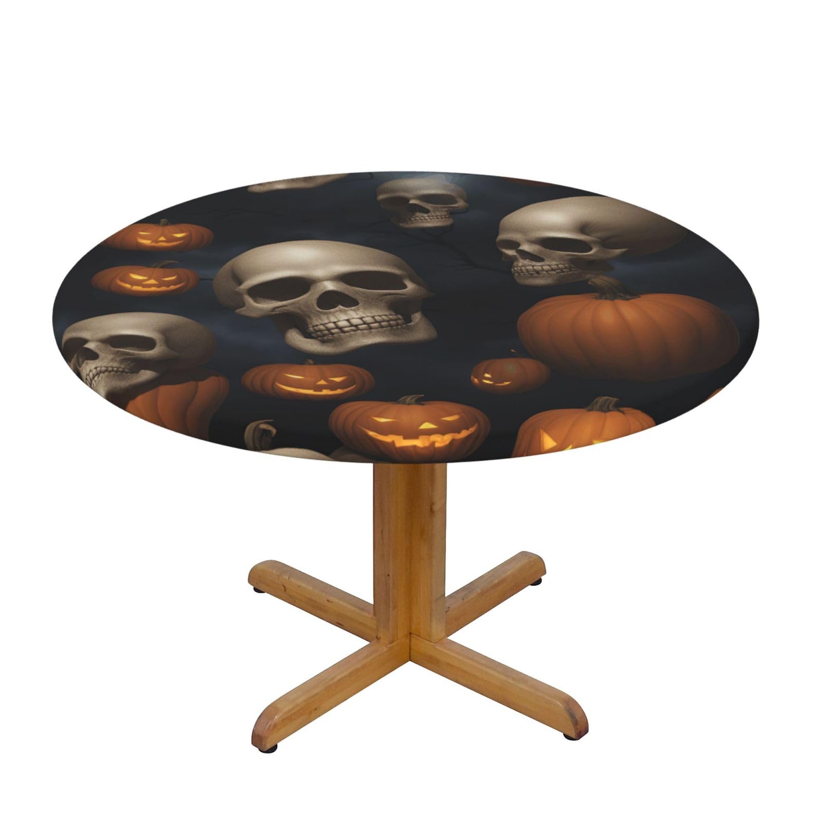 Halloween Skull Print Wipe Clean Oval Tablecloth Stain-Resistant Dining Table Accessories Table Protector For Home