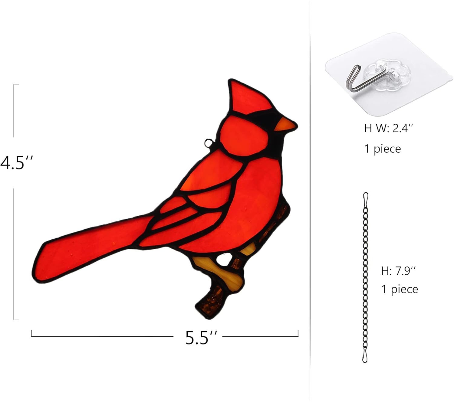 Cardinal Gifts Bird on Branch Stained Glass Window hangings,Cardinal Decor Stained Glass Bird Suncatcher Gift for Grandma Mom, Red Birds Suncatcher