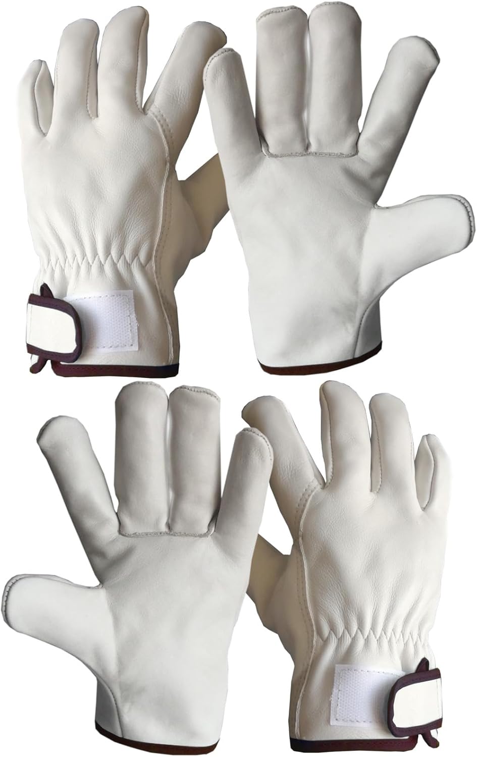 2 Pairs Cow Grain Leather Work Gloves for Men and Women
