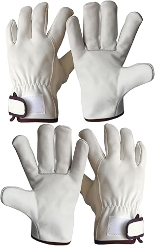 Miniatura 9 de KetterlePPE 2 pares de guantes de trabajo de cuero de vaca para hombres, guantes a prueba de espinas para jardinería, corte de madera, guantes de