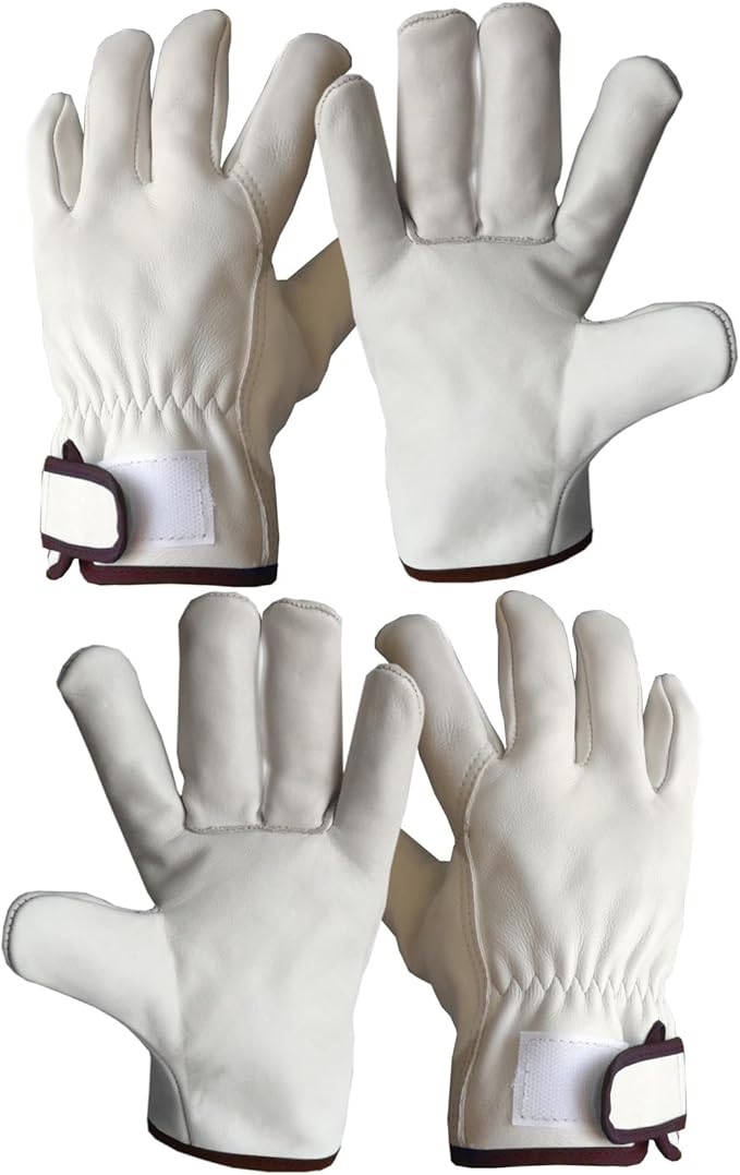 Cow Grain Leather Work Gloves, Beige (2 Pairs) - $19.99