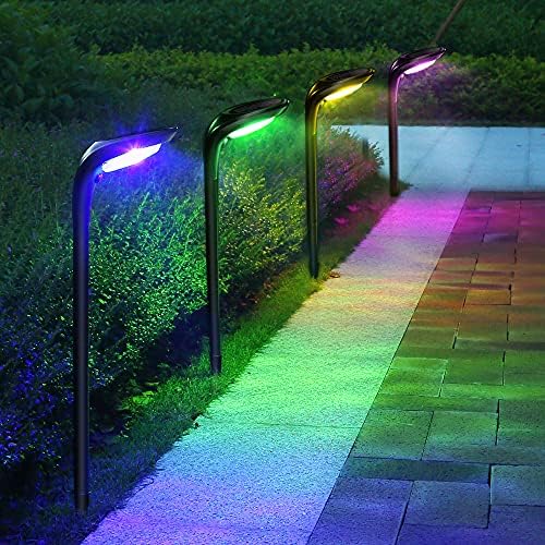 ROSHWEY Solar Outdoor Lights, 150 Lumen Bright Pathway Lights Outdoor Waterproof, 7 Colors Changing Solar Landscape Path Lights for Yard Garden Walkway Driveway Lighting, 4 Pack