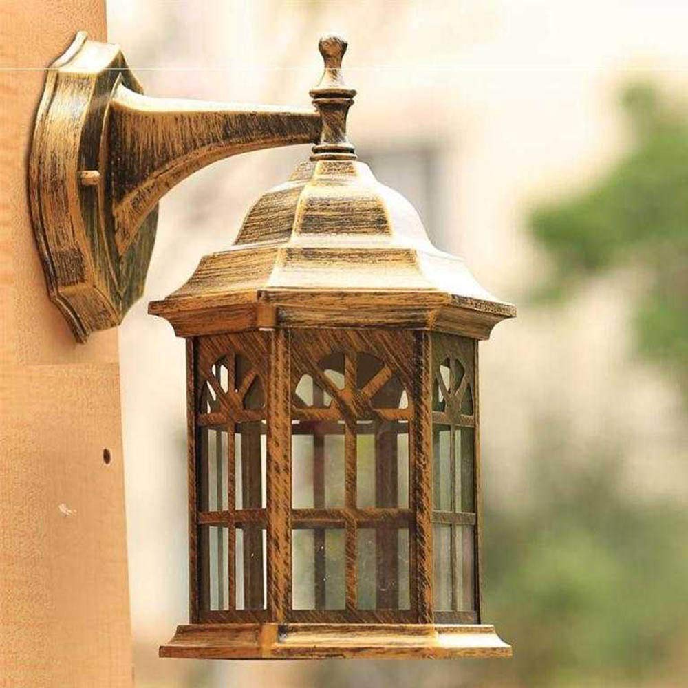 Luminaire Exterieur de château de Style Country minium, Applique murale étanche en Verre Abat-jour E27, pour Terrasse Véranda Balcon Patio Jardin (Laiton)