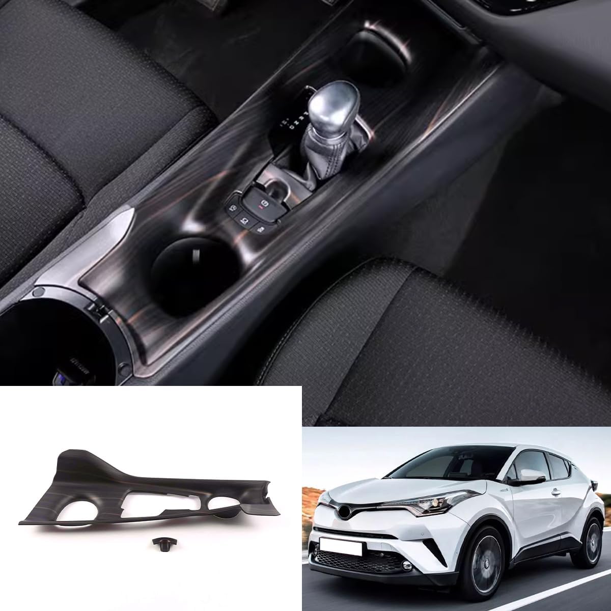 Car Accessories Fit for Toyota C-HR CHR 2018-2023 Interior Gear Shift Knob Console Panel Trims Cup Holder Frame Cover (Peach Wood) ABS 2 PCS