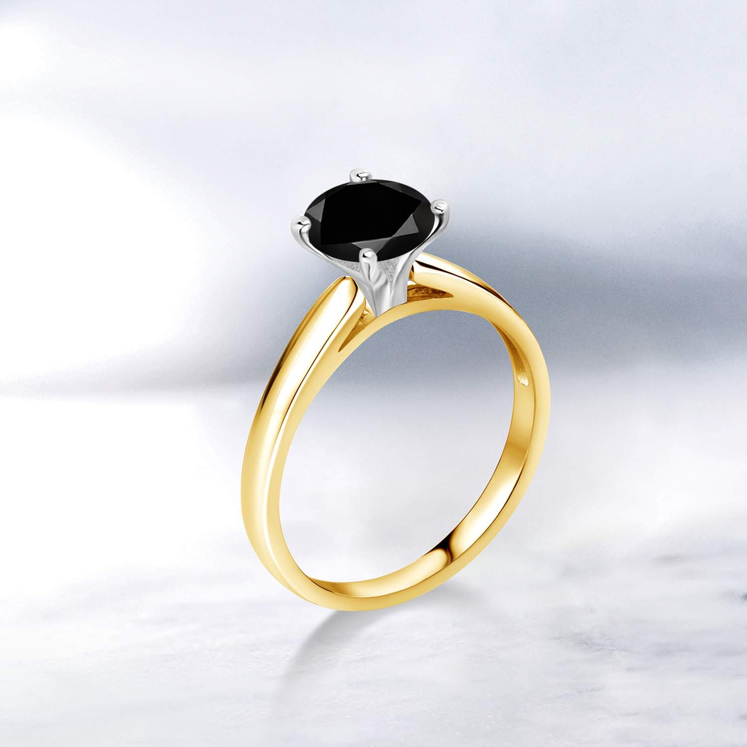 Gem Stone King 10K White and Yellow Gold Gemstone Birthstone Solitaire Engagement Ring for Women | Round 7MM | Wedding Anniversary Promise Two-Tone Gold Ring | Available in Size 5, 6, 7, 8, 9 - Image 4