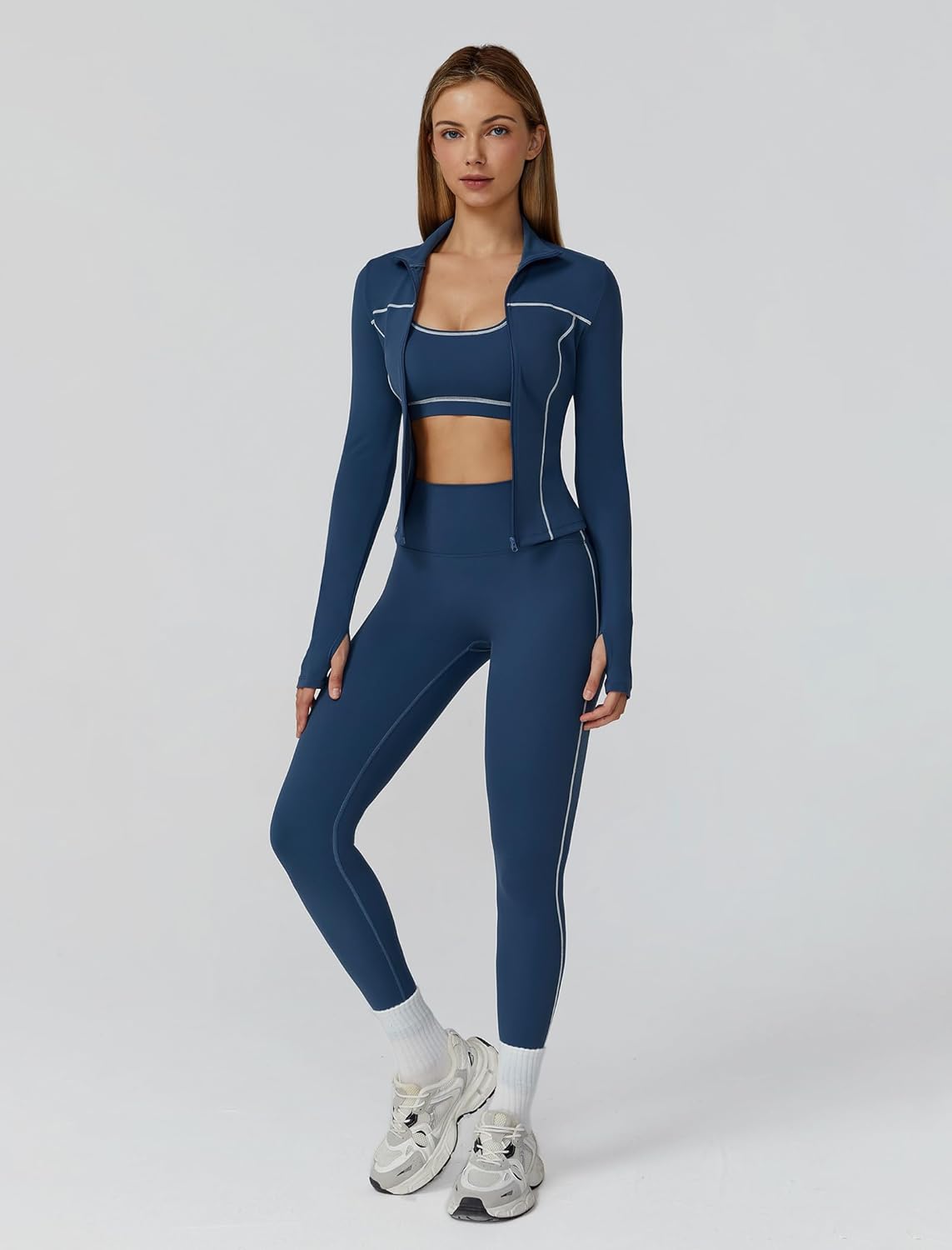 3 Piece Women Workout Set Sports Bra Tank Zip Jacket High Waist Leggings Casual Yoga Gym Outfit Athletic Clothing Sets - Image 5