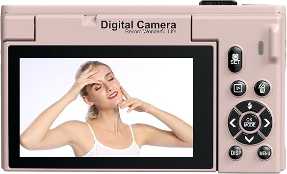 Tbest Digital Camera Mirrorless 4K WiFi 75MP 18X Zoom with 3.0 Inch Flip Screen APP Beautify Function HDV CAM Support for Travel Photography Portrait ABS Material (Pink)