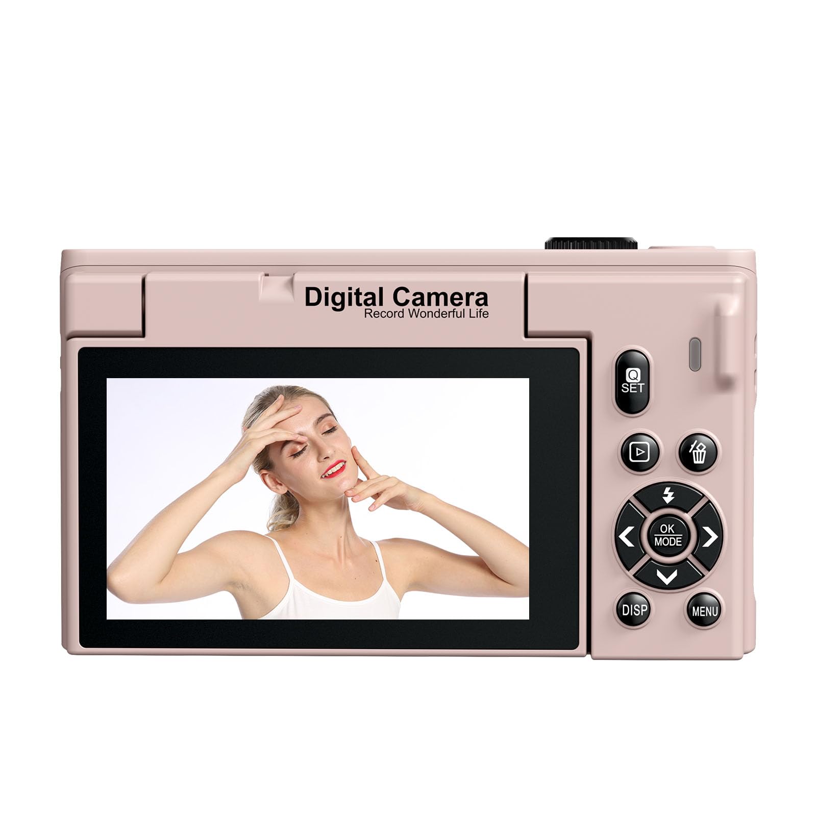 Fotocamera Digitale 4K, Fotocamera Punta e Scatta con Zoom 18x da 75 MP, Digitale Compatta con Schermo Ribaltabile da 3,0 Pollici WiFi e Abbellimento APP per Video Verticale da Viaggio (PINK)