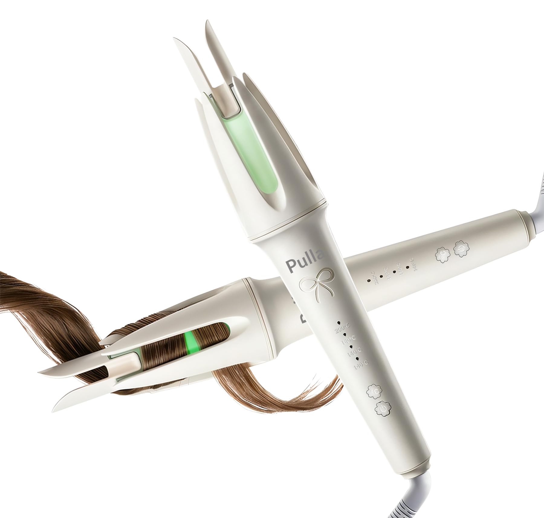 Pulla Automatic Curling Iron, 1.1 Inch Beach Waves Rotating Curling Wand