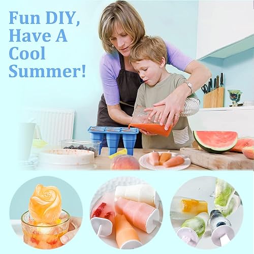 Miniatura 7 de Moldes de paletas y bandeja plegable para cubitos de hielo, 6 piezas de moldes de silicona para paletas de hielo, molde de paletas sin BPA,