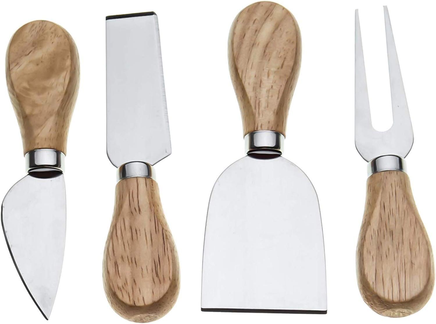 Bekith 8 Pieces Set Cheese Knives with Bamboo Wood Handle - 2 Cheese Knife, 2 Cheese Shaver, 2 Cheese Fork and 2 Cheese Spreader