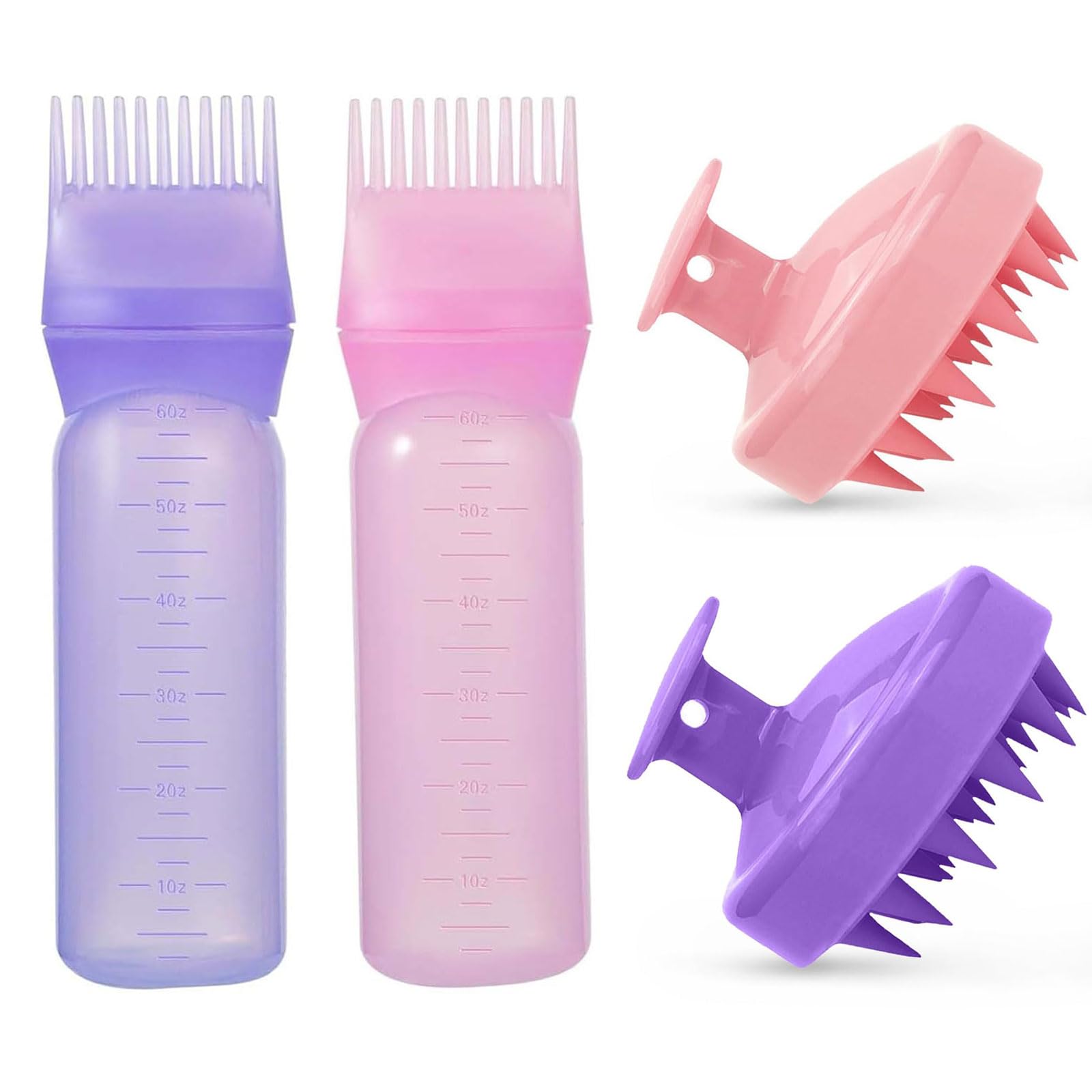 2 pezzi applicatore olio per capelli con 2 spazzole massaggianti per capelli, 160 ml, applicatore per radici, bottiglia per tinture per capelli, per la casa, salone per capelli (stile 1)