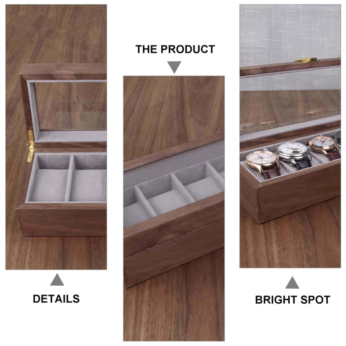 OUNONA Caja para Relojes de Madera Organizador Práctico y Elegante 6 Ranuras para Joyas, Adecuado para Uso en Casa o Viajes