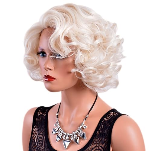 Miniatura 5 de GNIMEGIL Pelucas cortas y onduladas y grandes para mujer, para fiesta de cosplay, disfraz de Marilyn, fibra sintética, cabello rubio platino,