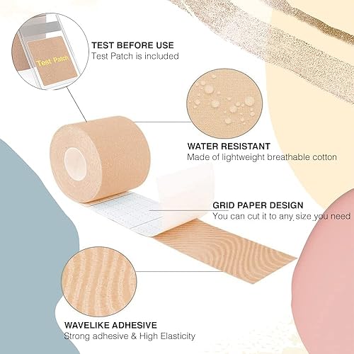 Miniatura 5 de Kinesio - Cinta para estiramiento facial y cuello, antiarrugas, liberación miofascial (rosa intenso)