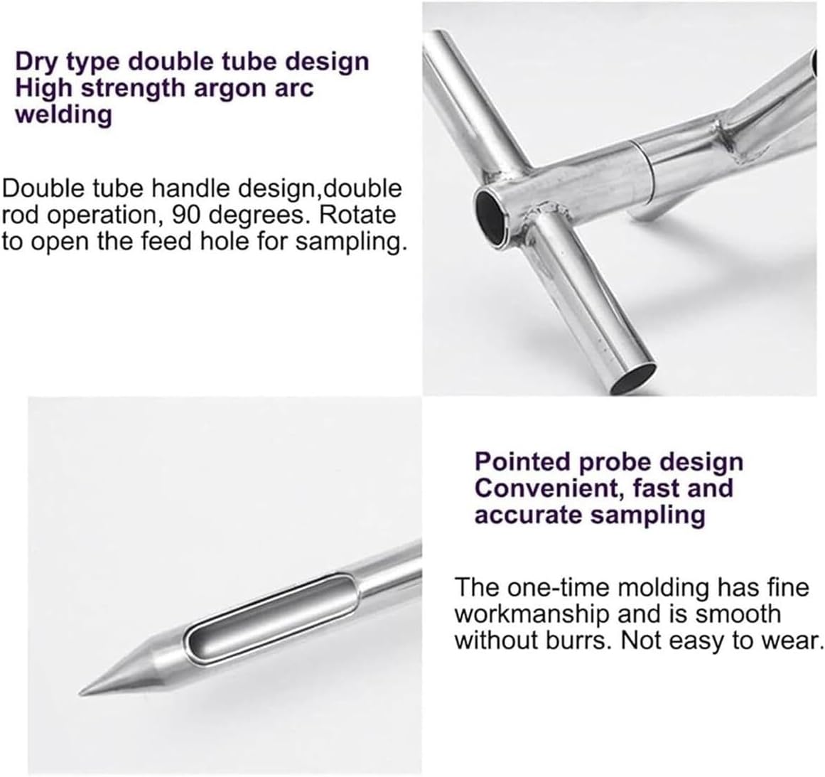 Stainless Steel Grain Powder Sampler Tube - 3-Slot Rotary Handle Soil Probe for Granular Chemicals, 1m Length (3.3ft), 19mm Diameter (3/4")(Dia-38mm(11/2"))