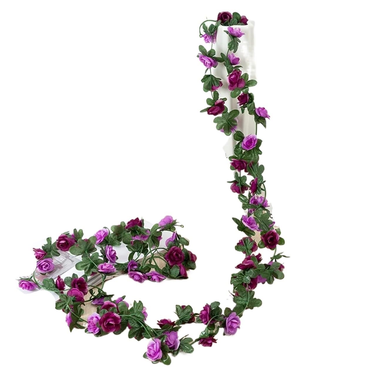 Künstliche Greenery Girlande künstliche Blumen, 2m Rose Künstliche Blumengirlande for Hochzeit Hause Dekoration Frühling Herbst Garten Arch Decor for Dekoration(Purple,2pcs)