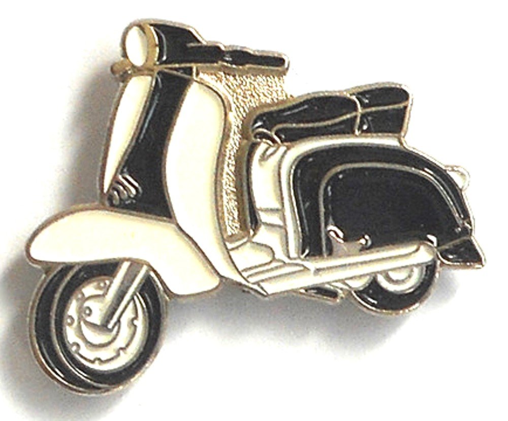 Metal Enamel Pin Badge Brooch Scooter Lambretta Black & White