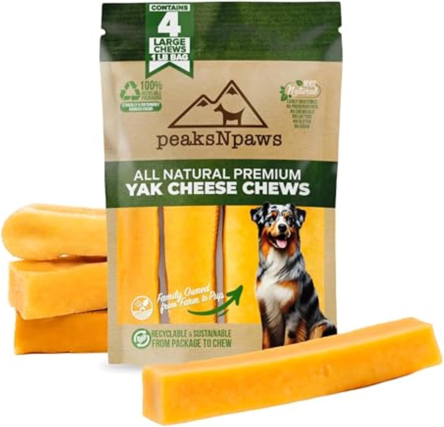 peaksNpaws Premium Yak Cheese Dog Treats - Natural Yak Chews from Himalayan Mountains - Grain Free, Lactose Free - Easily Digestible, 100% Eco-Friendly Packaging (5 Lb. Bag)