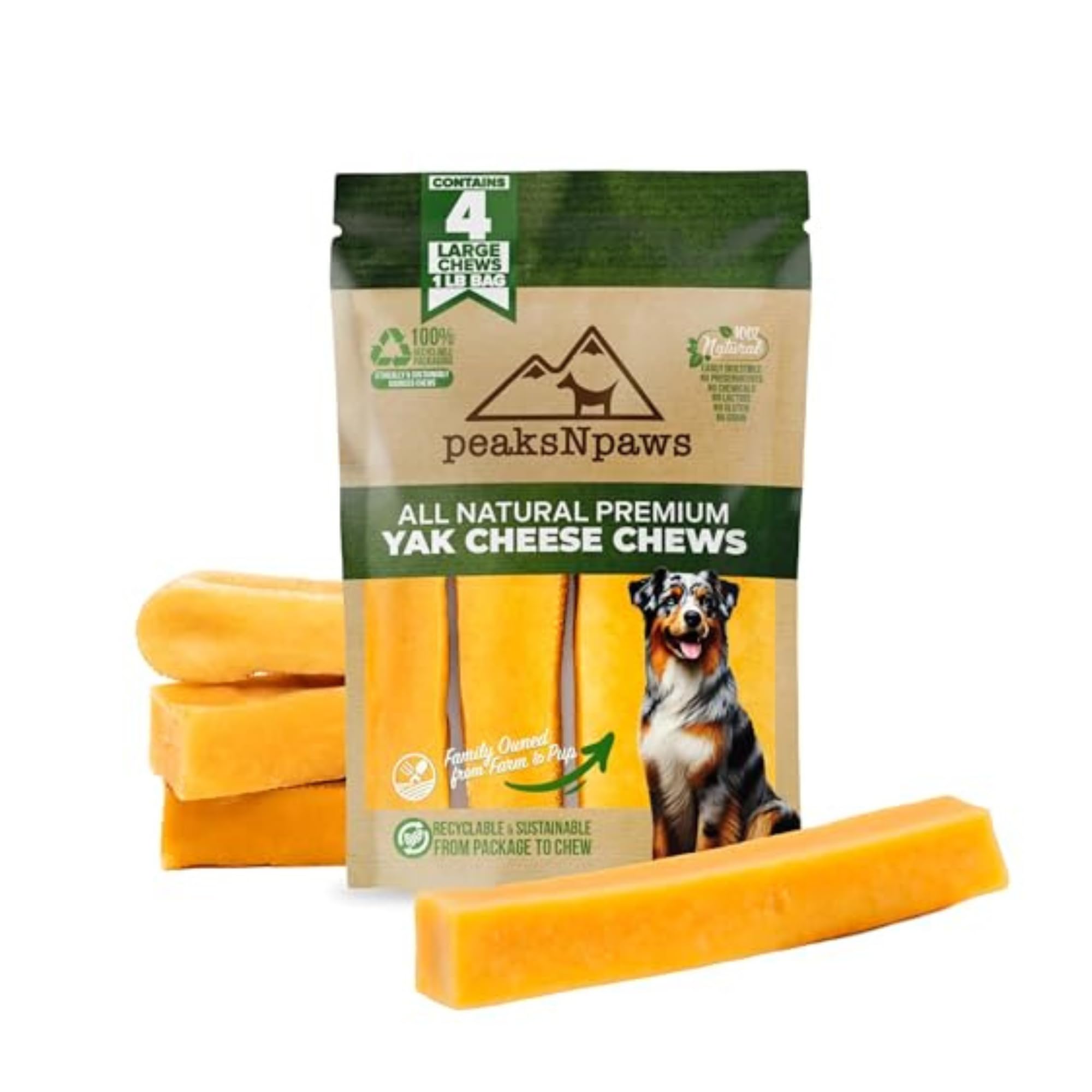 peaksNpaws Premium Yak Cheese Dog Treats - Natural Yak Chews from Himalayan Mountains - Grain Free, Lactose Free - Easily Digestible, 100%