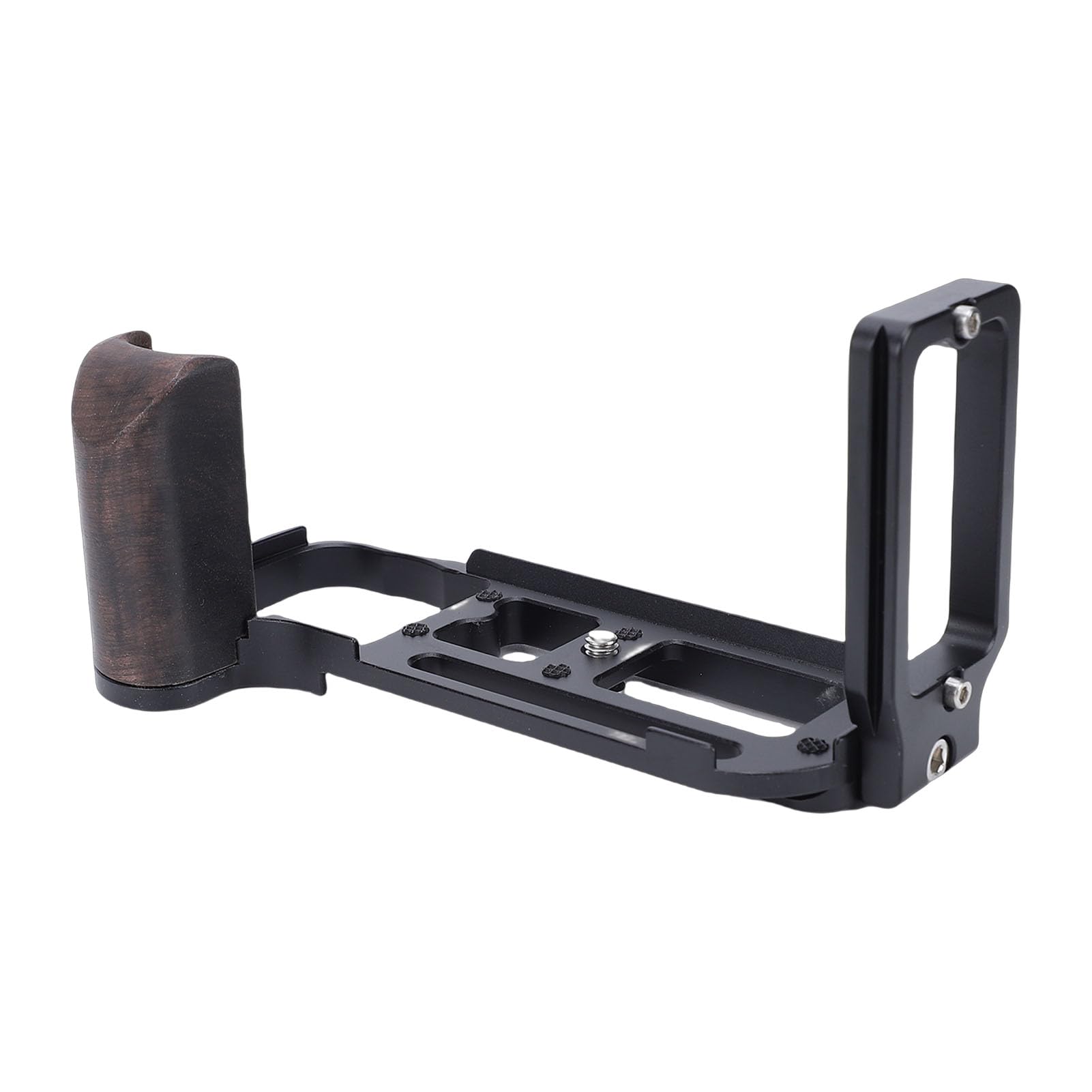 Piastra a L per Impugnatura della Fotocamera, Staffa a L per Impugnatura in Legno a Sgancio Rapido, Piastra di Montaggio per Treppiede con Cuscinetto Antiscivolo, Foro per Vite da 1/4 (BLACK)