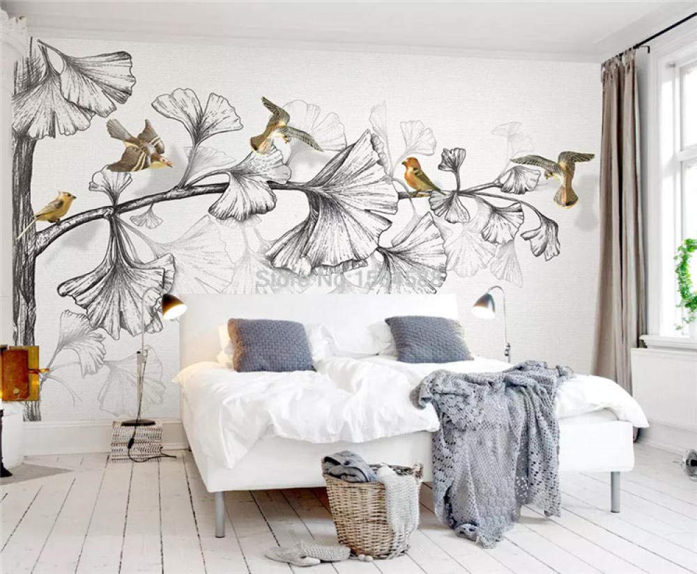 Feuille de ginkgo oiseau mural 3D pour agrandir visuellement un salon
