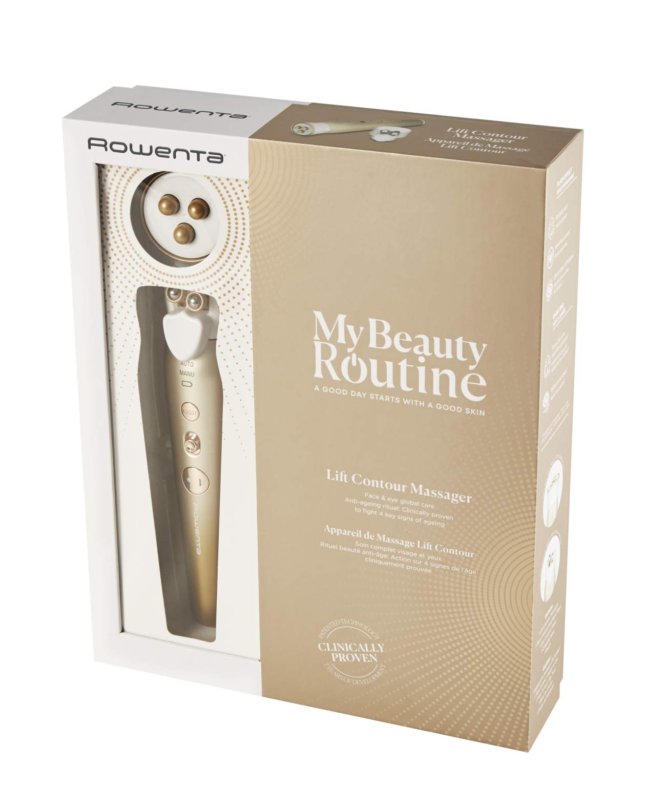 Rowenta Lift Contour Massagegerät für Gesicht und Augen, Vollpflege, Anti-Aging Schönheit, Hautstraffung, Lifted Konturen, Beutelreduzierung, LV7030F0