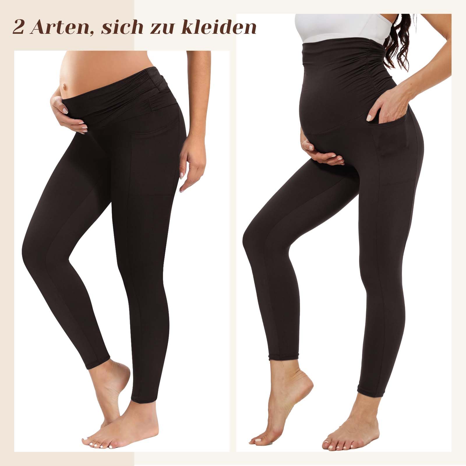 Missluck 2er Pack Umstandsleggings Blickdicht Damen Schwangerschaft Leggings Lang Mammy mit Taschen