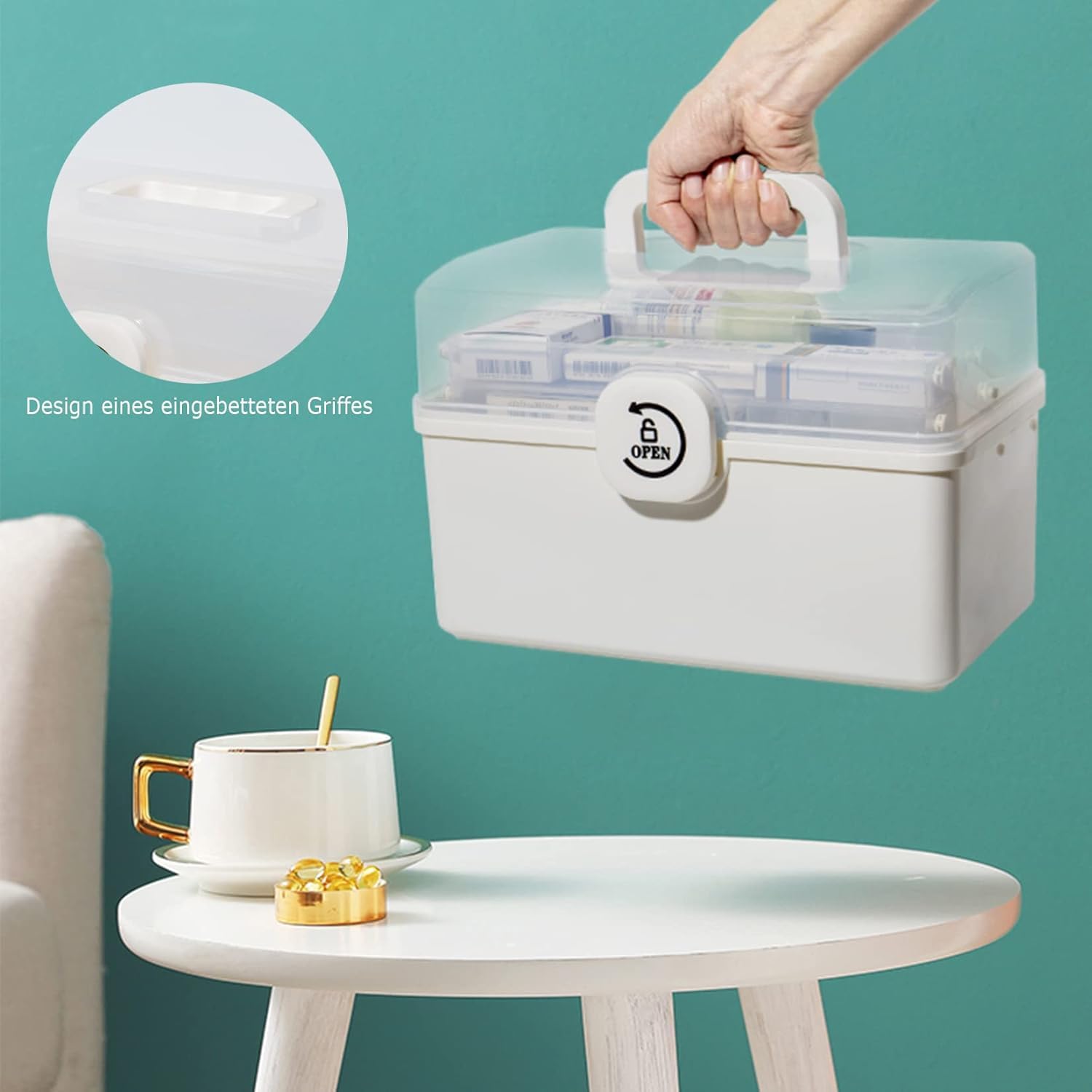 Caja De Botiquín Organizador De 3 Niveles - Portátil Con Cierre, Plástico Resistente, Blanco
