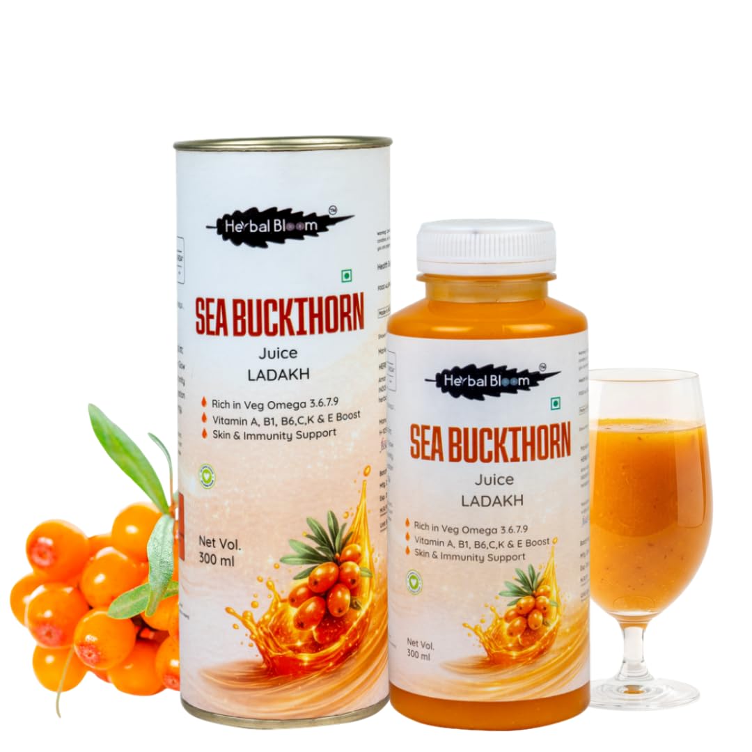 Herbal Bloom Sea Buckthorn Berry Pulp /Juice Concentrate | Rich in Veg Omega 3‑6‑7‑9 | Vitamin C, A, B1, B6, K. | 190+ Bioactive Nutrients | Supports Immunity | Supports Skin Glow | Aids Digestion & Metabolism | 300ml | pack of 1 | for Women & Men-image-17