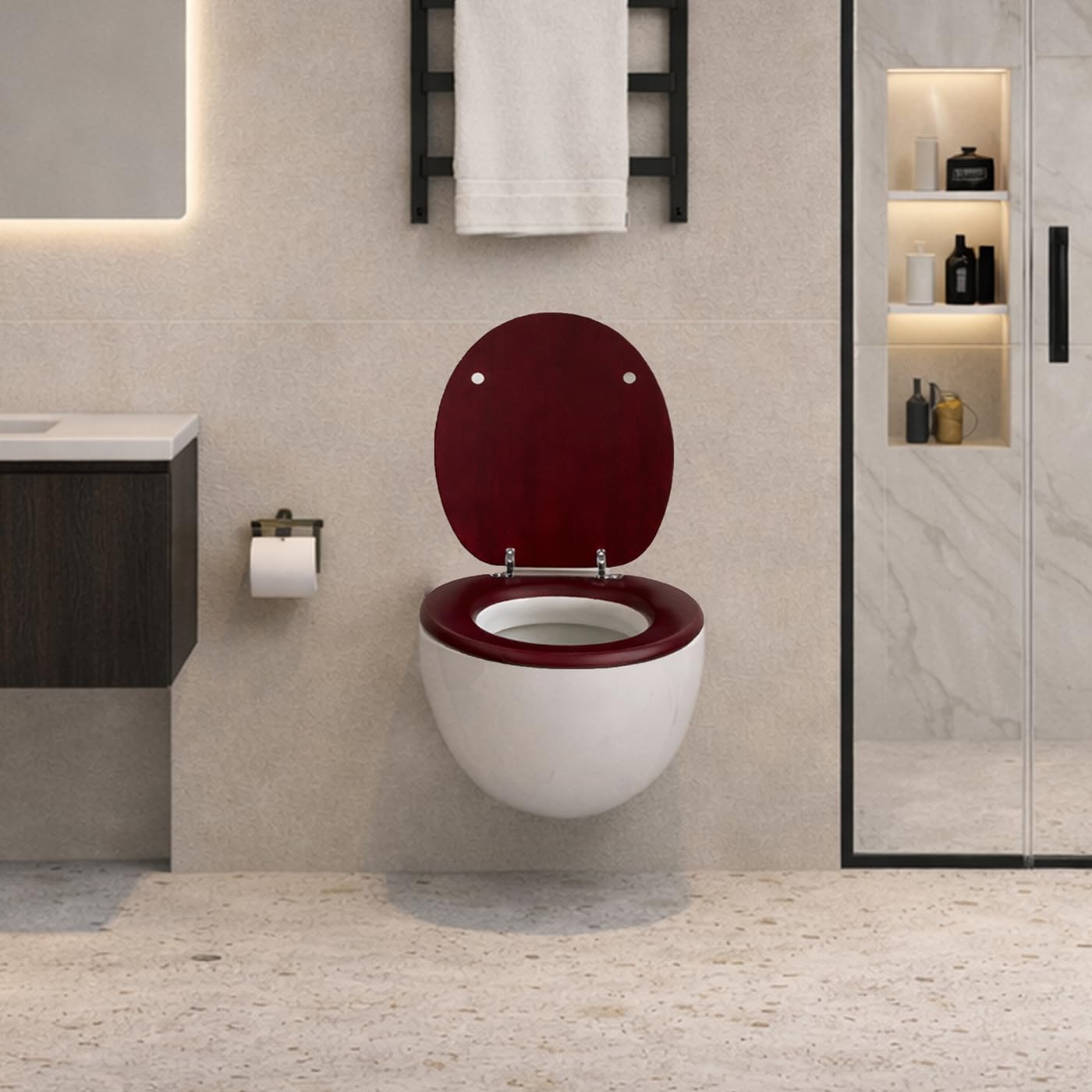 Deska sedesowa z litego drewna sosnowego w kolorze mahoniowo-czerwonym, Soft-Touch – PIKLiDS (bez Soft-Close i szybkiego zamknięcia)