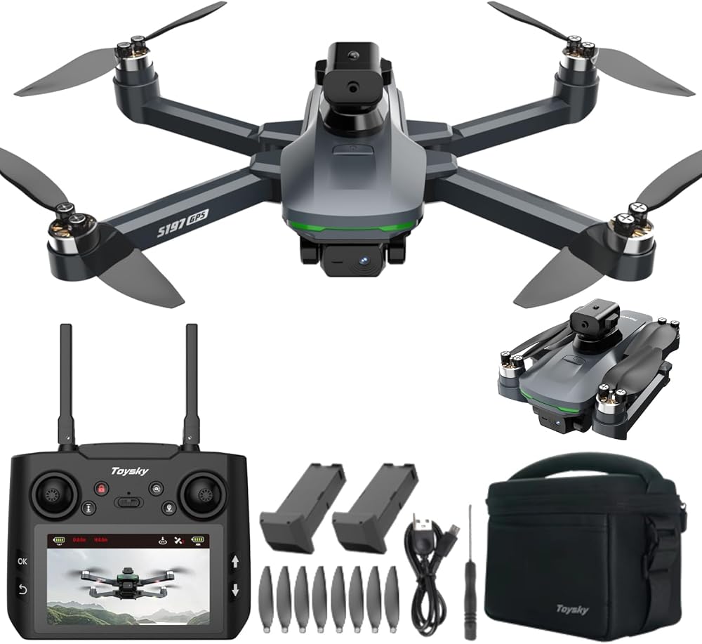 Adults GPS Drone with 4.5" Screen Remote Controller, 1080P HD Dual Lens Brushless Motor FPV RC Quadcopter, Auto Return Home, 360 Degree Flip, with 2 Batteries, Under 249g Full-Size Foldable Copter
