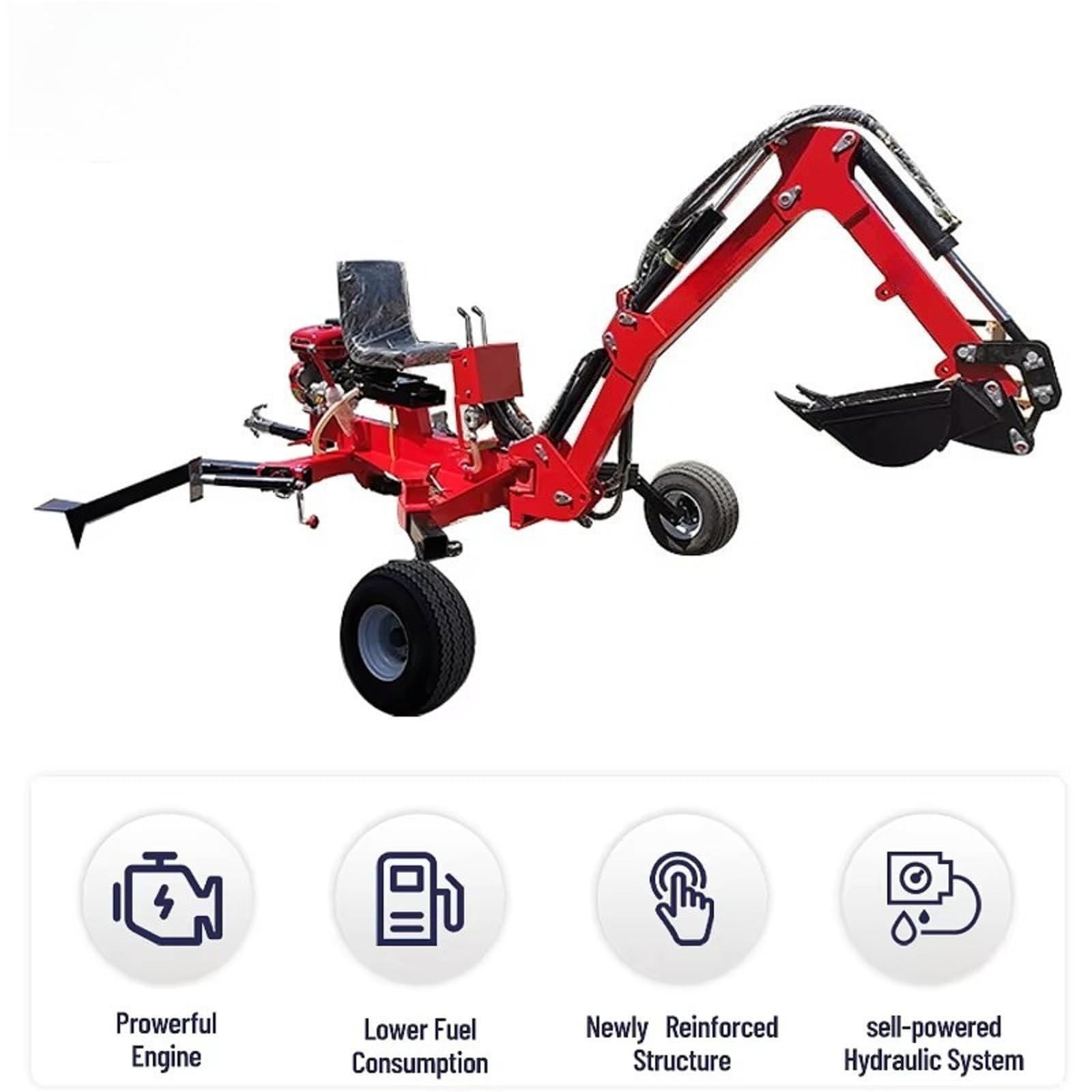Mini escavatore a cucchiaia rovesciata, scavatore idraulico a 360 gradi con valvole multifunzione e pneumatici resistenti per fattoria e scavo