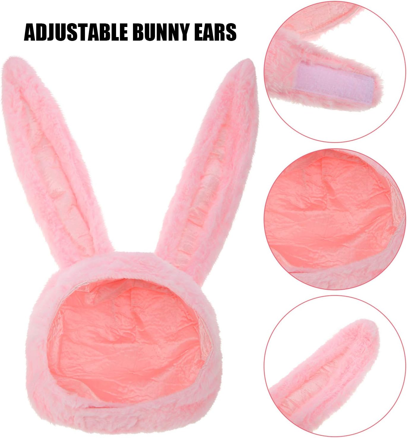 Syhood 2 Pcs Plush Bunny Ears Hats Rabbit Costume Hood Halloween Photo Props for Women Men Warm Soft and Cozy(White, Pink) - Image 3
