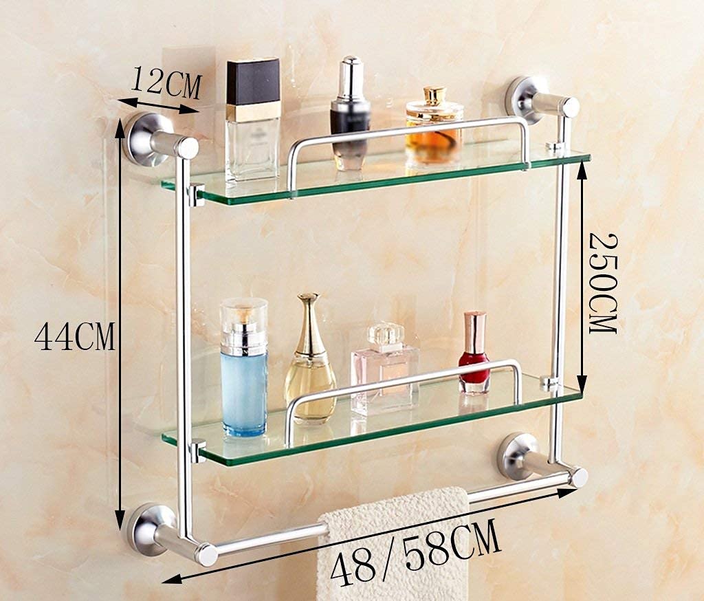 Estante de Vidrio Templado Doble Palanca Individual Estante de baño con Barra de Toalla y riel montado en la Pared de Aluminio (Size : 48 * 12 * 44CM)