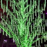SUNSEATONソーラー流星群レインライト、30cm10チューブ360Leds滝レインドロップつららクリスマスライト屋外、防水落下雨フェアリーストリングライトツリーパーティーパティオ装飾用 (緑)